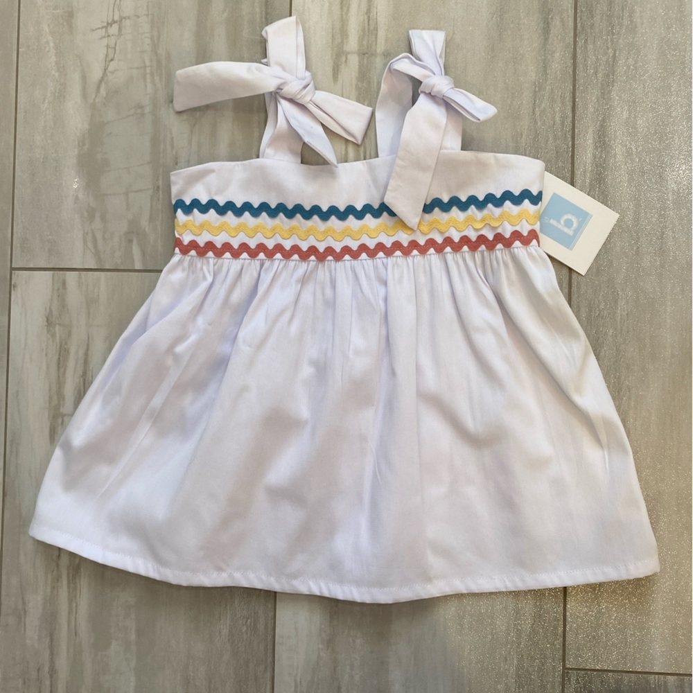 NWT Bella Bliss White Woven Marcia Colorful Ric Rac Tie Strap Top, girls 8